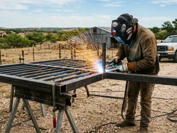 Metal building and skid steer construction site
